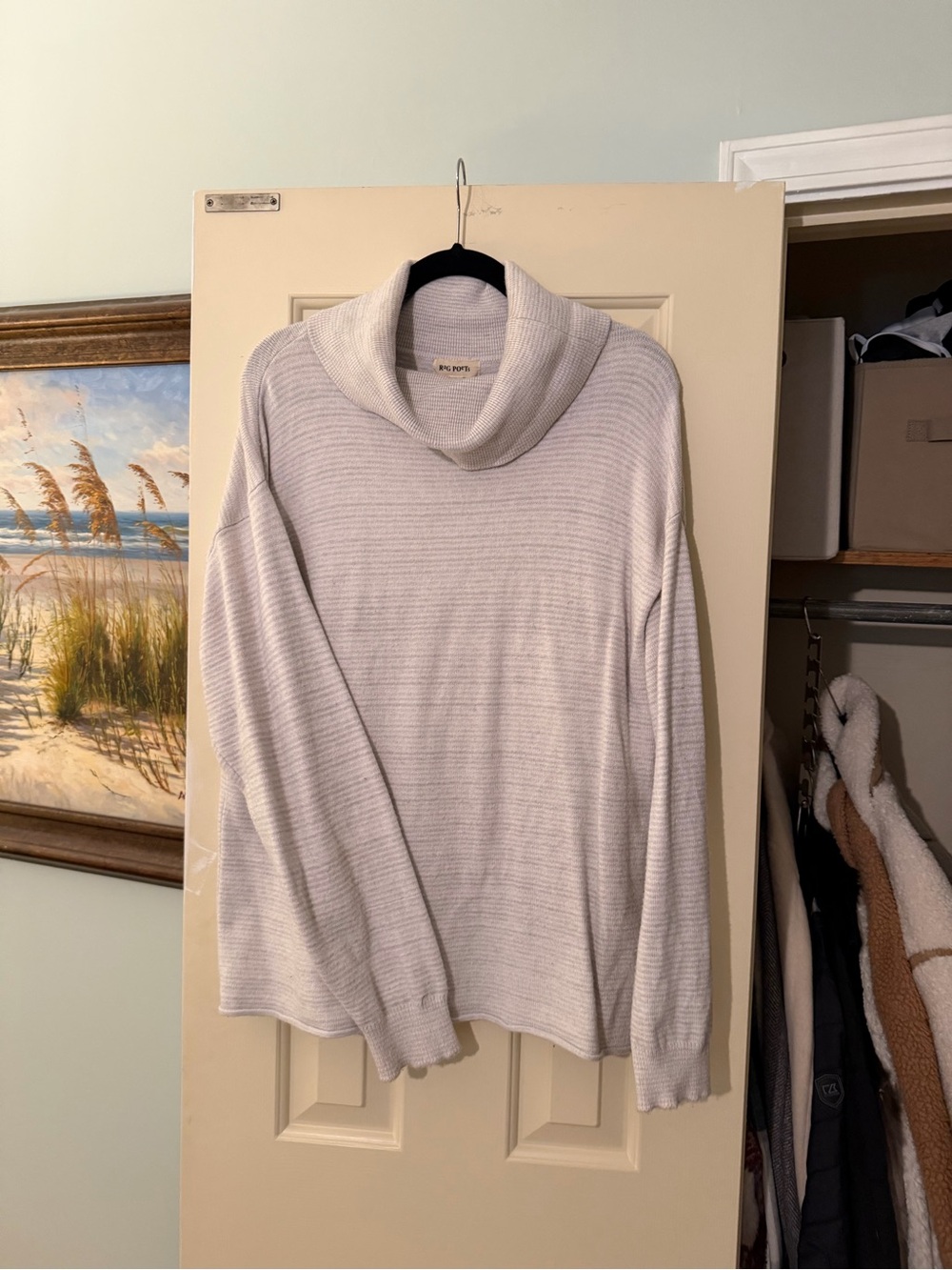Light Cream Ribbed Cowl Neck Sweater - Relaxed Fit